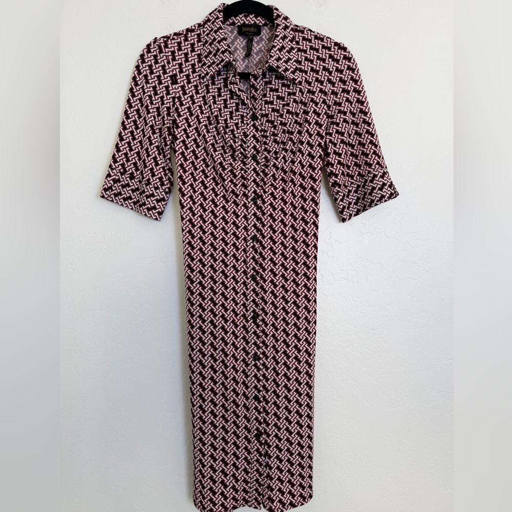 Laundry By Shelli Segal Shirt Dress Women's Sz 8 Black/White Geometric Pattern